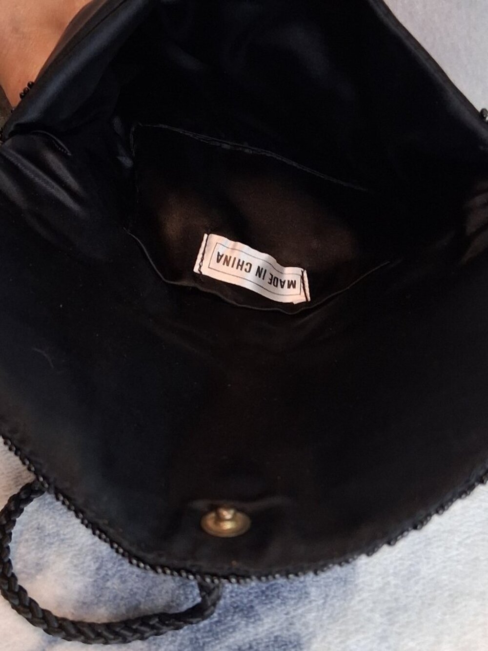 VTG Black Satin Beaded Evening Bag Convertible Crossbody Clutch Metallic Scroll - Picture 10 of 11